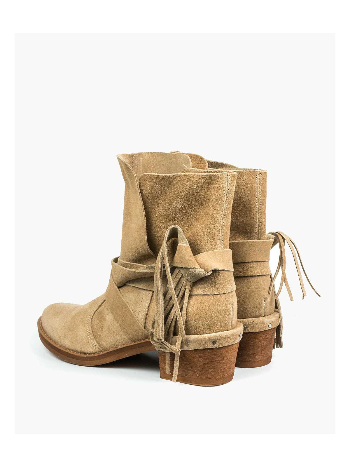 Beżowe botki damskie skórzane