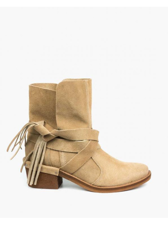 Beżowe botki damskie skórzane