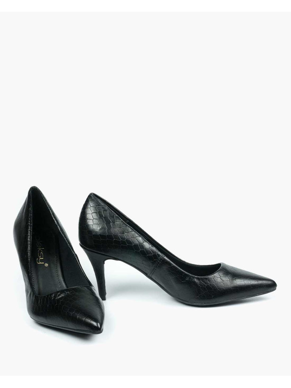 Czarne czółenka damskie skórzane