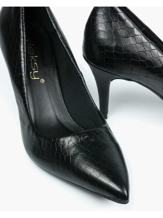 Czarne czółenka damskie skórzane