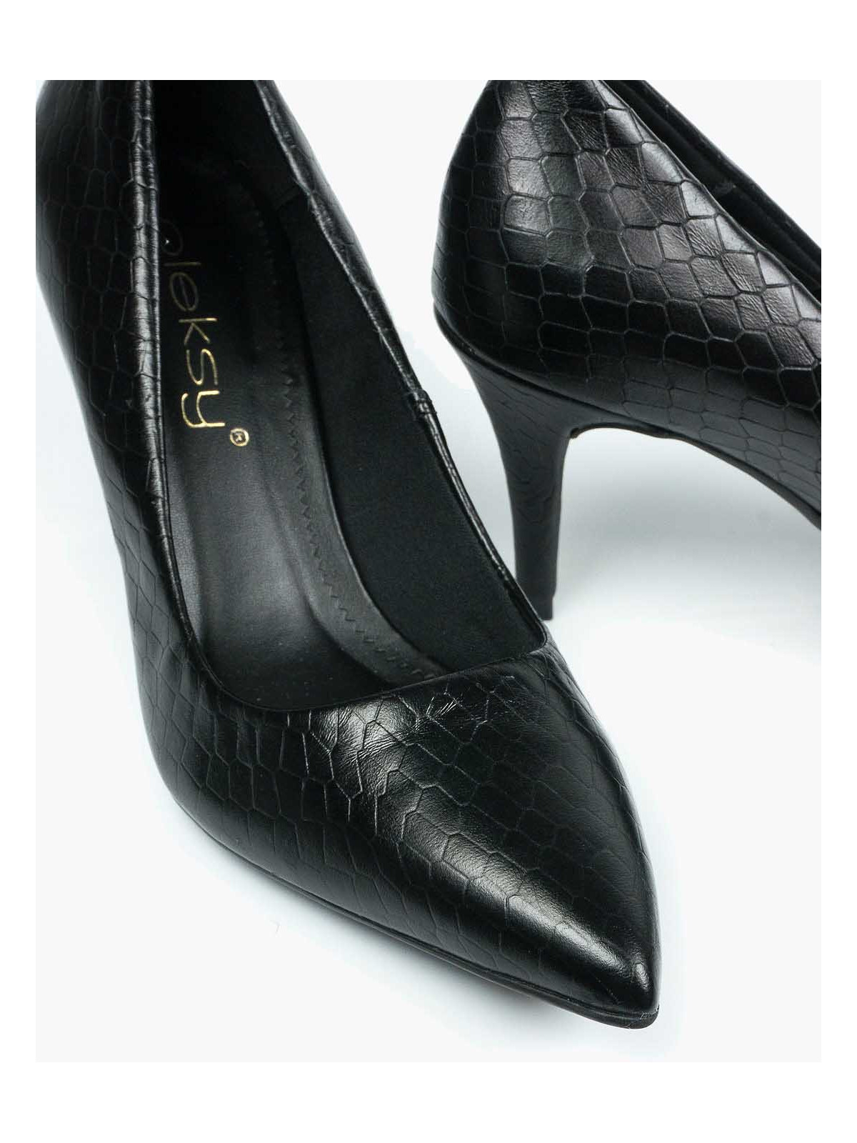 Czarne czółenka damskie skórzane