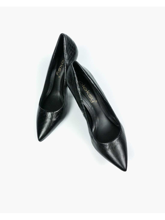 Czarne czółenka damskie skórzane