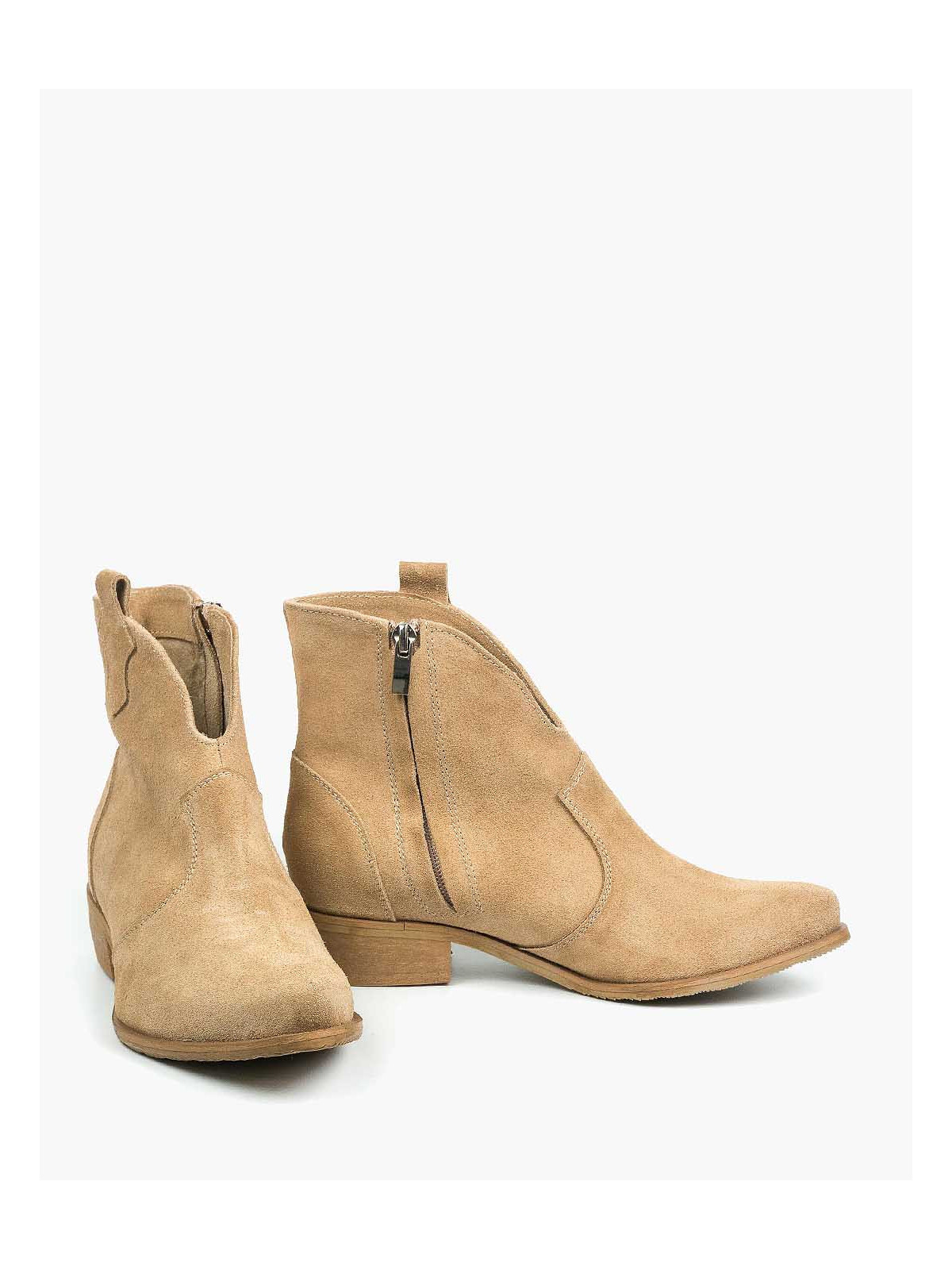 Beżowe botki damskie skórzane