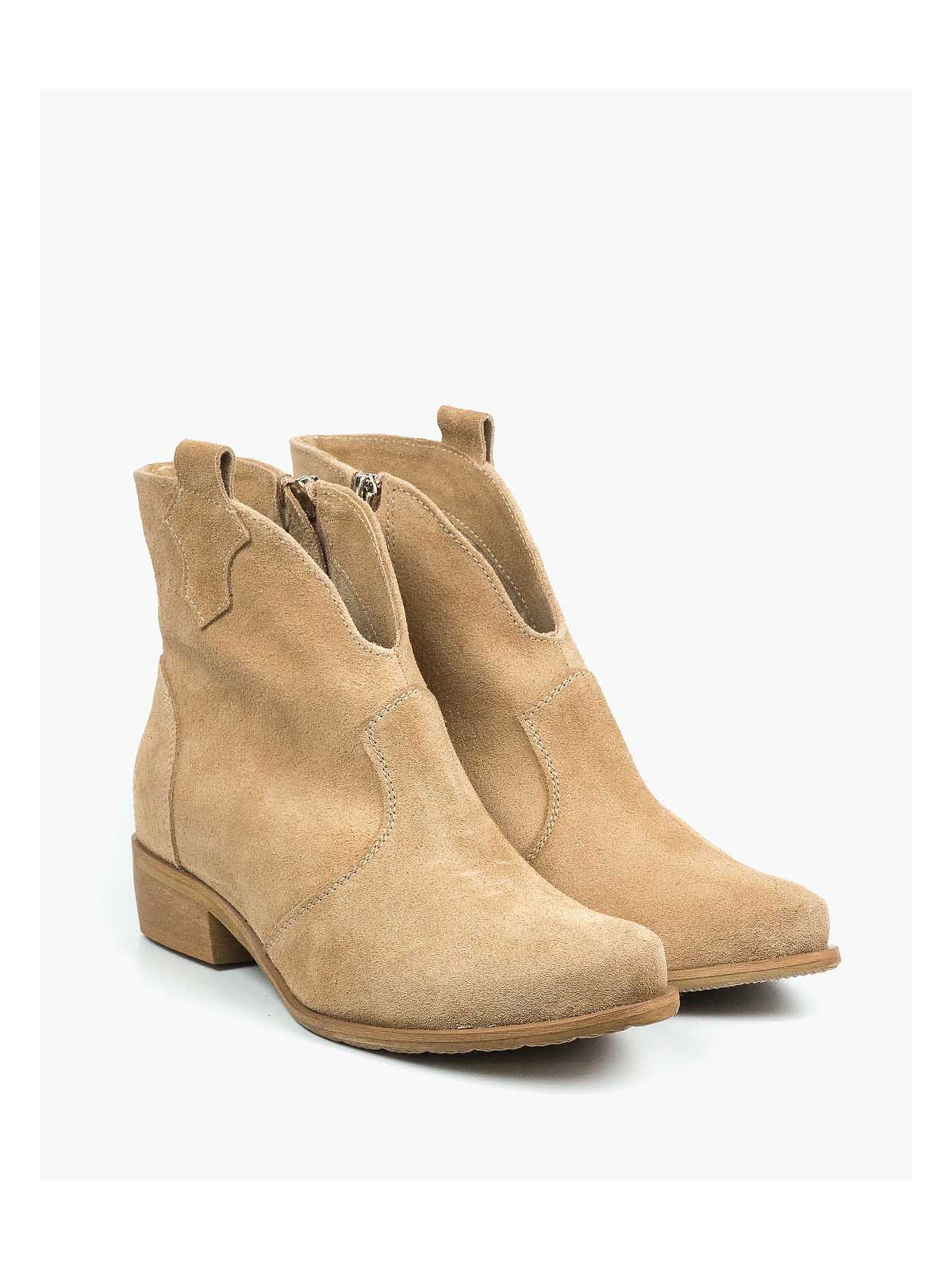 Beżowe botki damskie skórzane