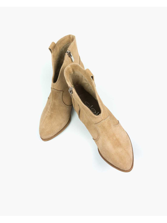 Beżowe botki damskie skórzane