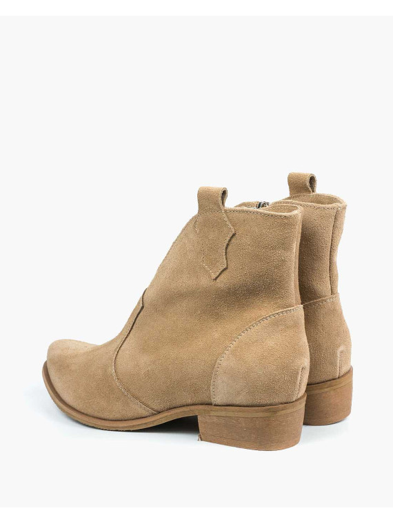 Beżowe botki damskie skórzane
