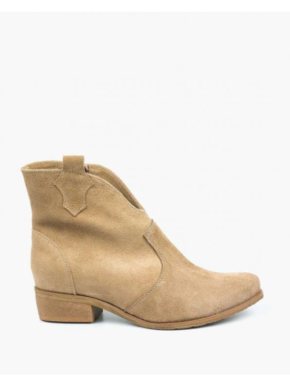 Beżowe botki damskie skórzane
