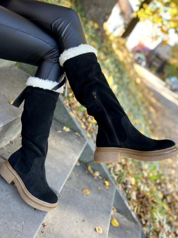 Czarne kozaki damskie skórzane