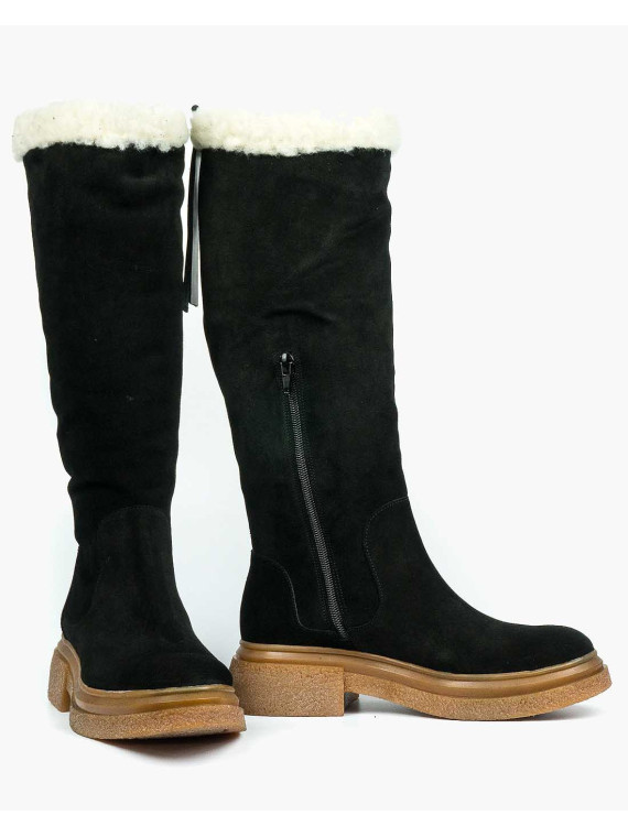 Czarne kozaki damskie skórzane