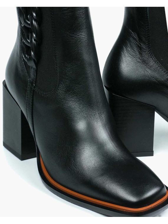 Czarne botki damskie skórzane