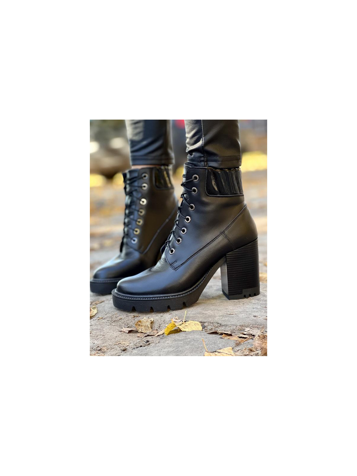 Czarne botki damskie skórzane