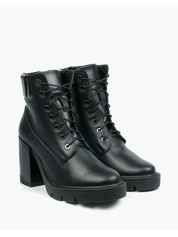 Czarne botki damskie skórzane