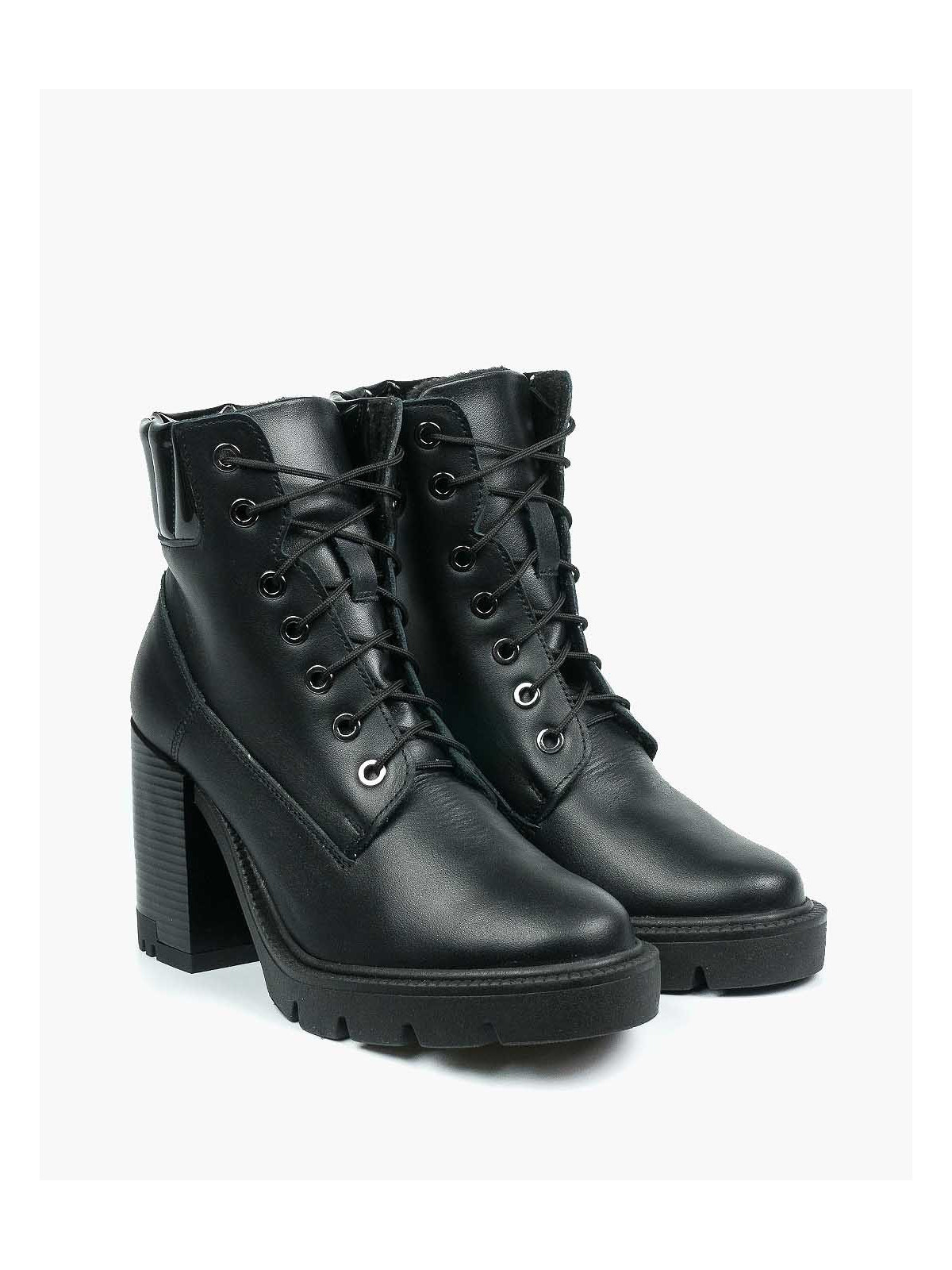 Czarne botki damskie skórzane