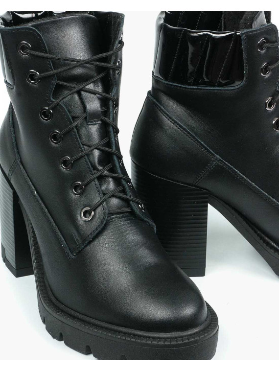 Czarne botki damskie skórzane