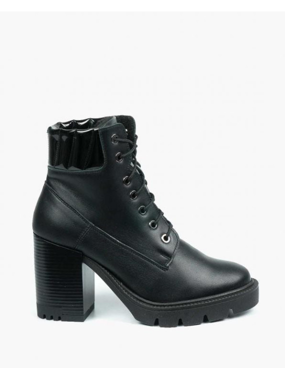 Czarne botki damskie skórzane