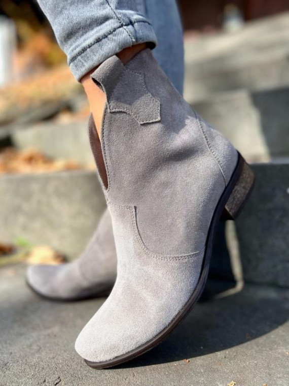 Szare botki damskie skórzane