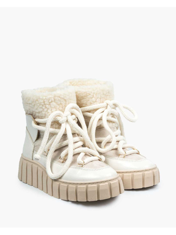 Beżowe śniegowce damskie skórzane