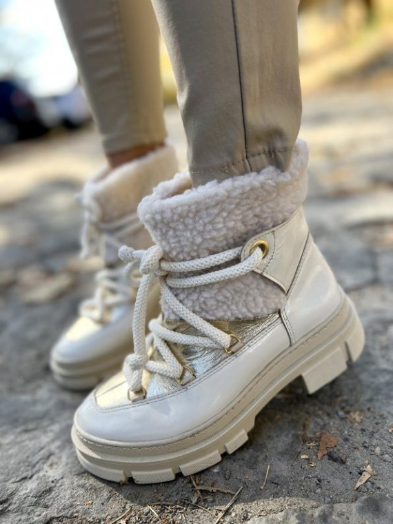 Beżowe śniegowce damskie skórzane