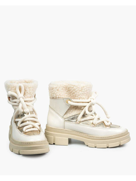 Beżowe śniegowce damskie skórzane