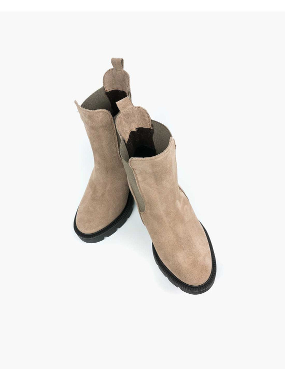 Beżowe botki damskie skórzane