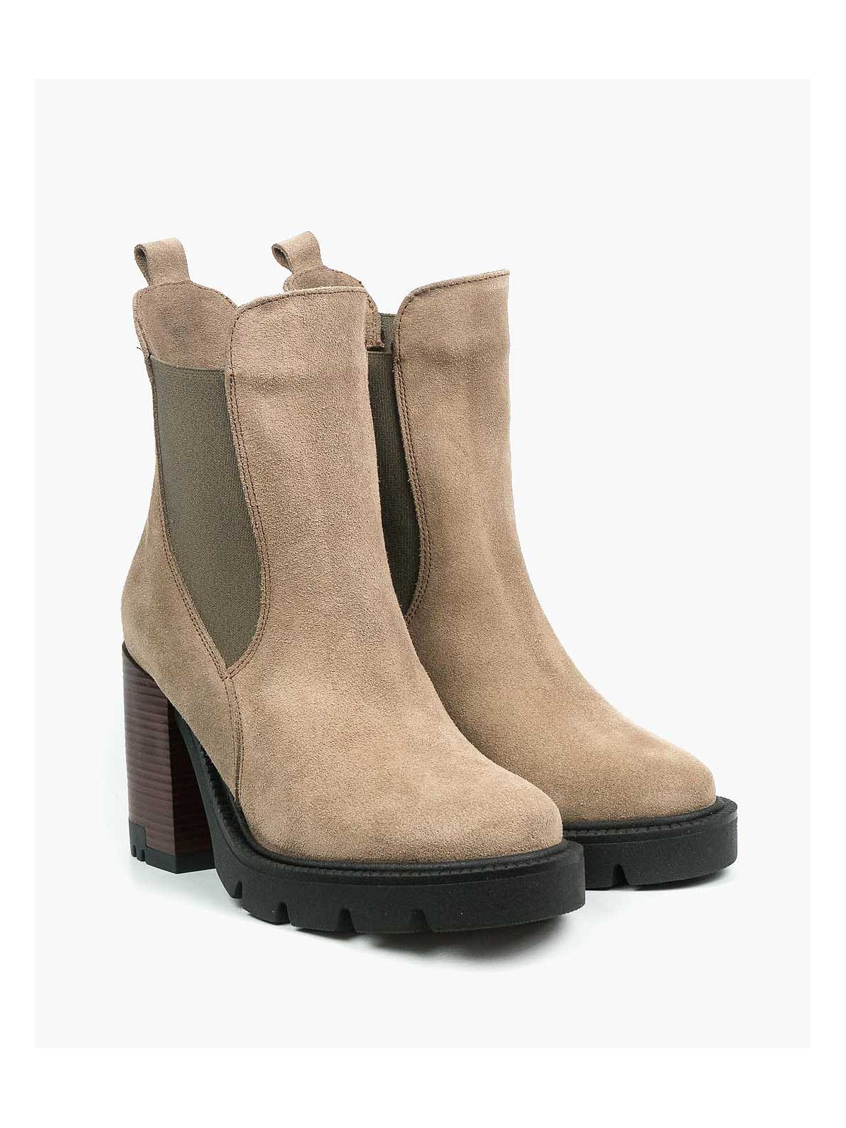 Beżowe botki damskie skórzane