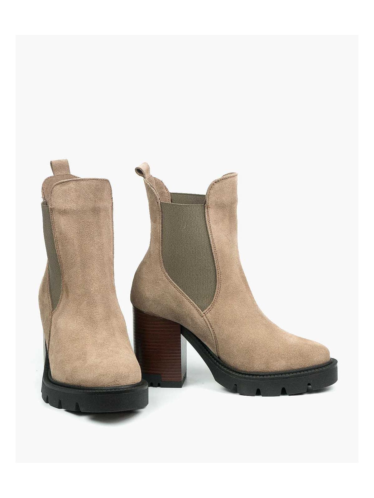 Beżowe botki damskie skórzane