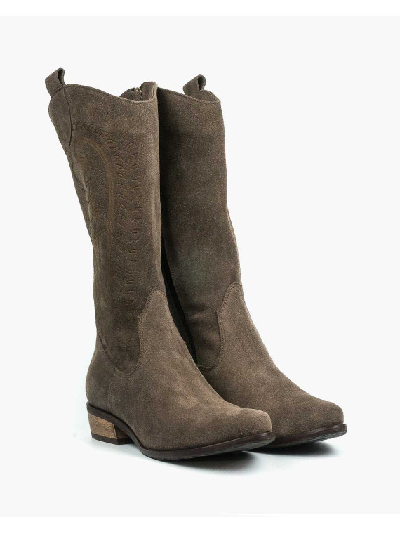 Brązowe kozaki damskie skórzane