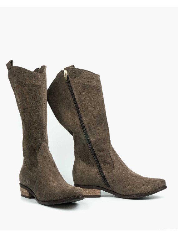 Brązowe kozaki damskie skórzane