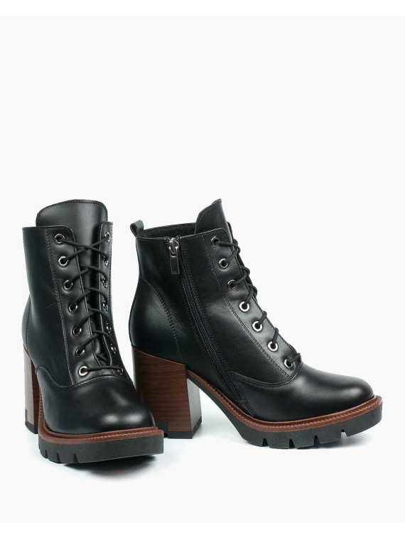 Czarne botki damskie skórzane