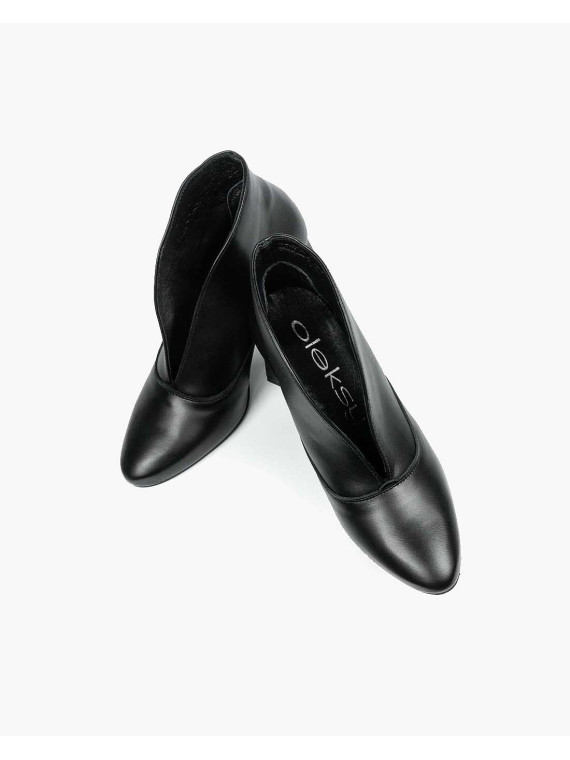 Czarne botki damskie skórzane