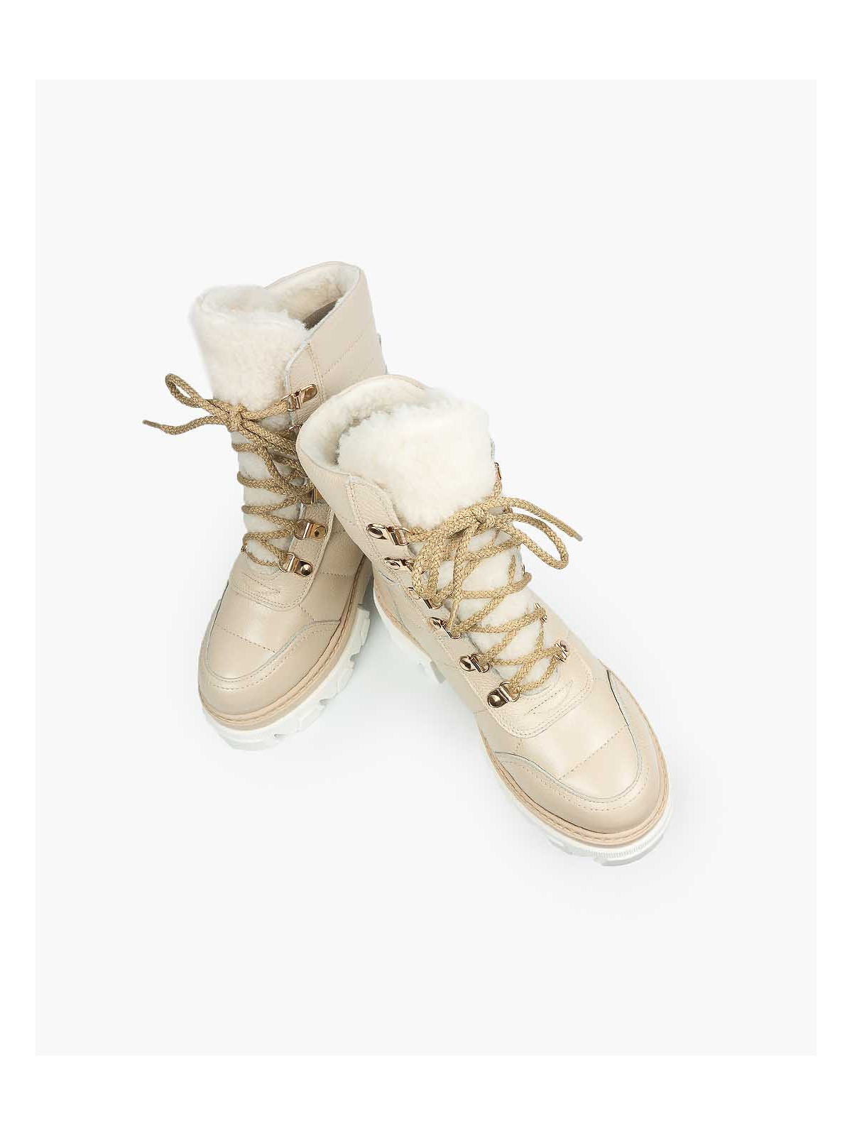 Beżowe śniegowce damskie skórzane