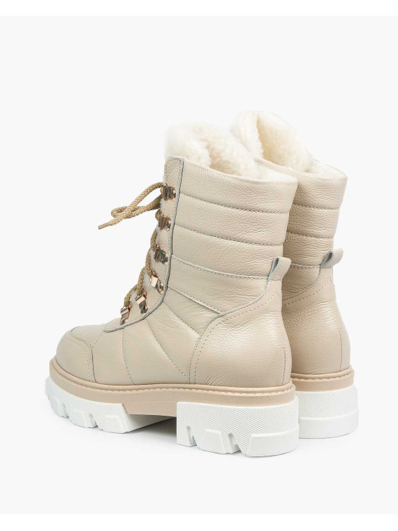 Beżowe śniegowce damskie skórzane
