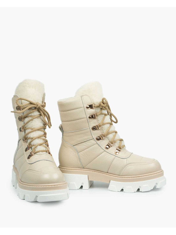 Beżowe śniegowce damskie skórzane