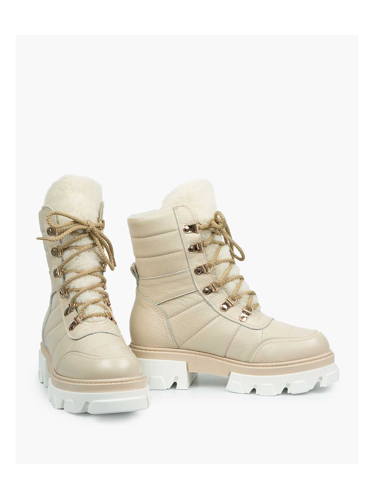 Beżowe śniegowce damskie skórzane