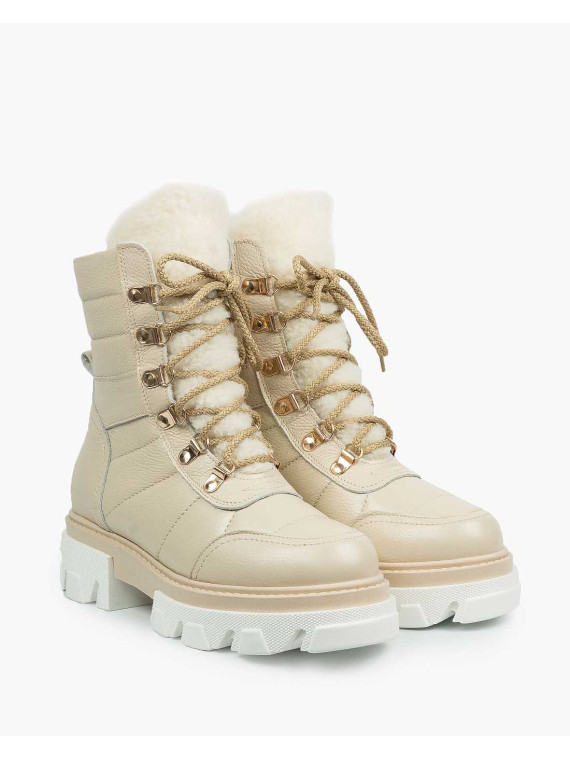 Beżowe śniegowce damskie skórzane