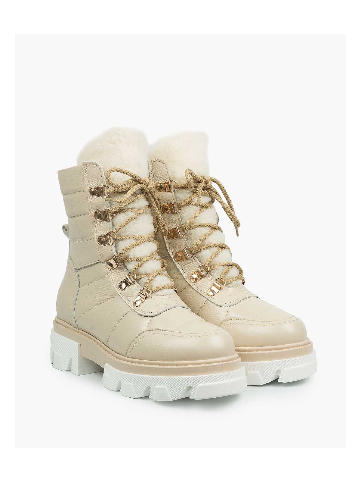 Beżowe śniegowce damskie skórzane