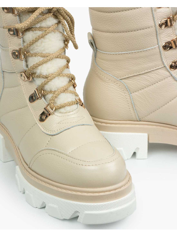 Beżowe śniegowce damskie skórzane