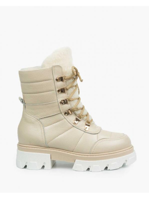 Beżowe śniegowce damskie skórzane