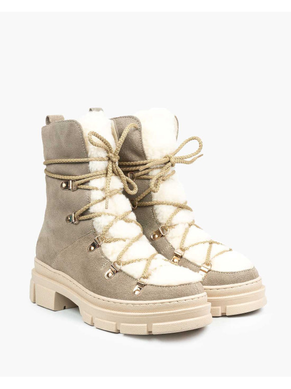 Beżowe śniegowce damskie skórzane