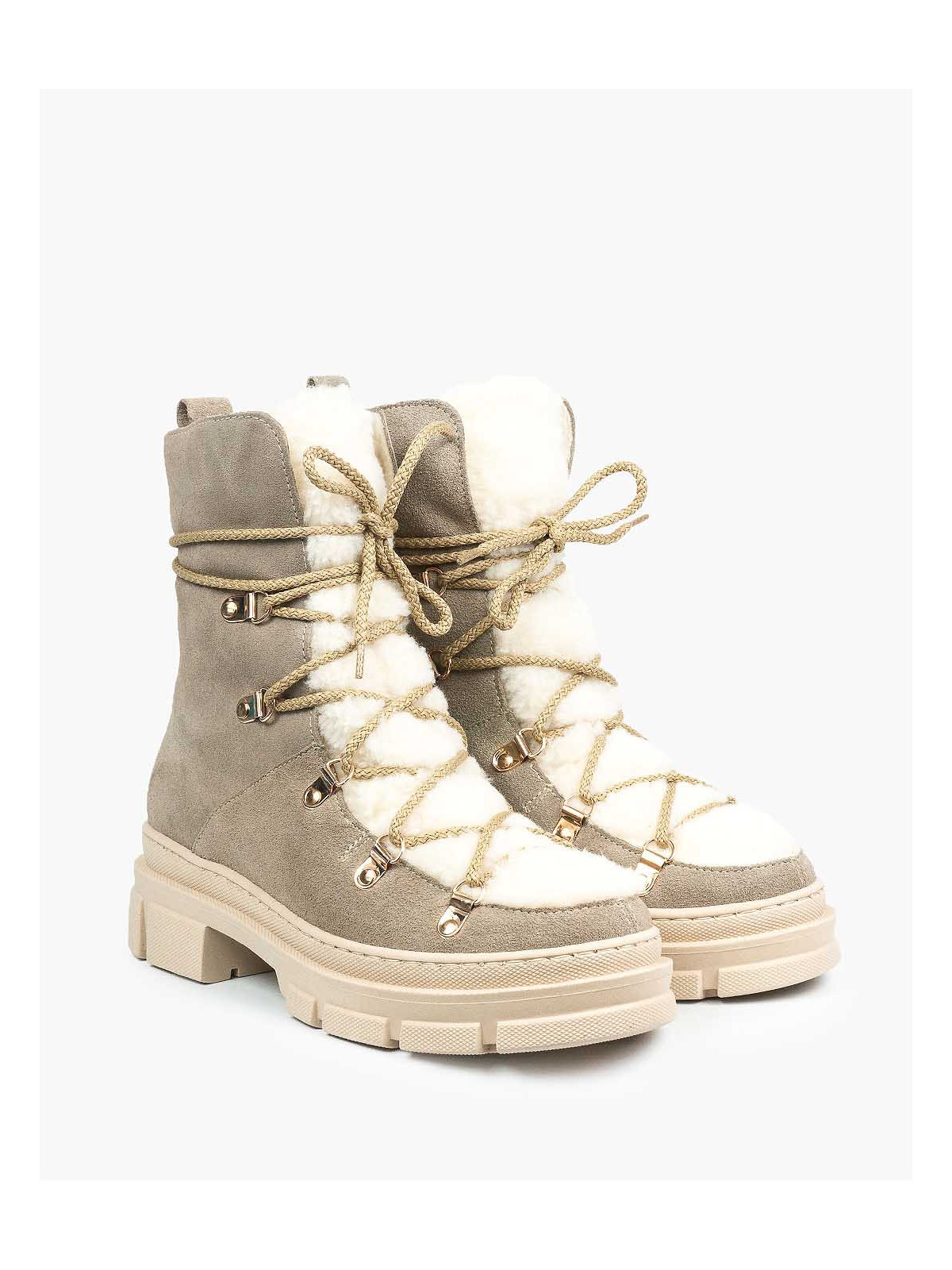 Beżowe śniegowce damskie skórzane