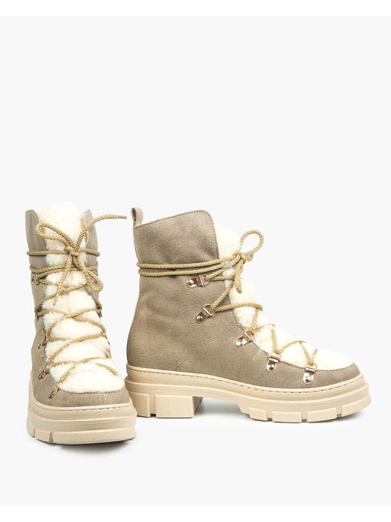 Beżowe śniegowce damskie skórzane