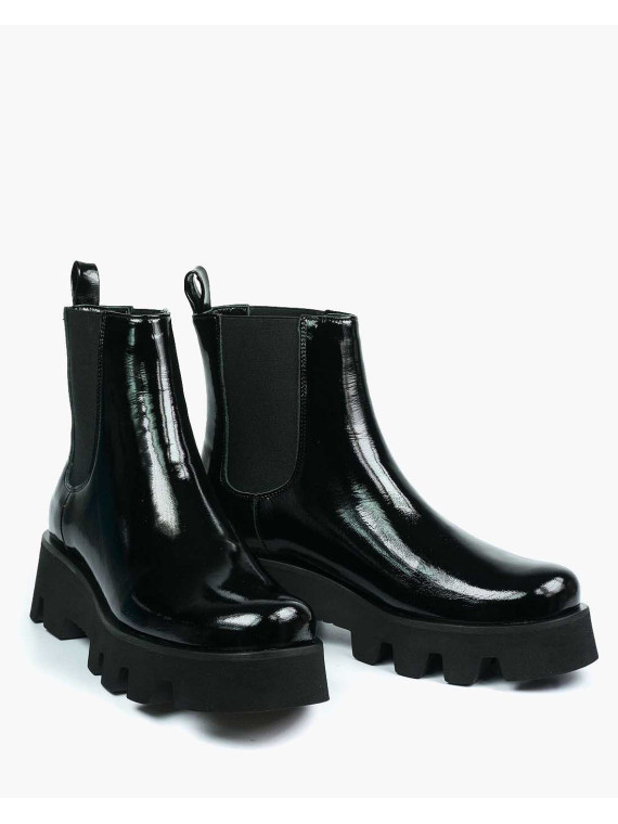 Czarne botki damskie skórzane