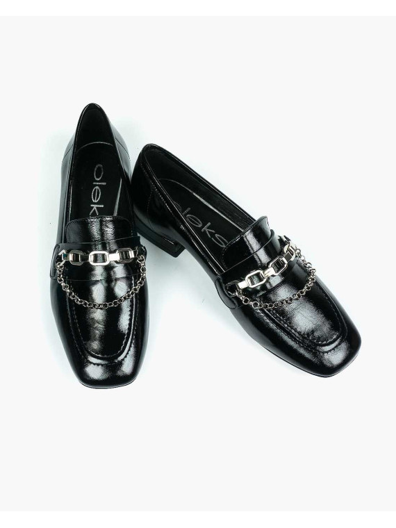 Czarne półbuty damskie skórzane