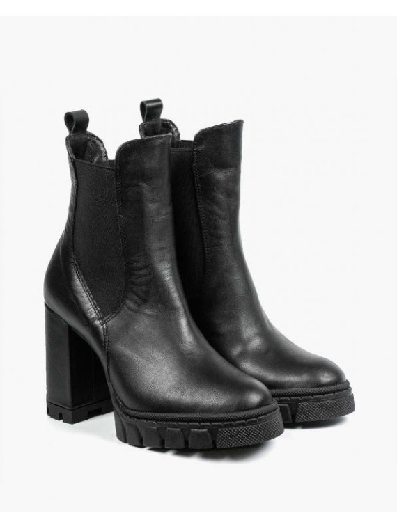 Czarne botki damskie skórzane