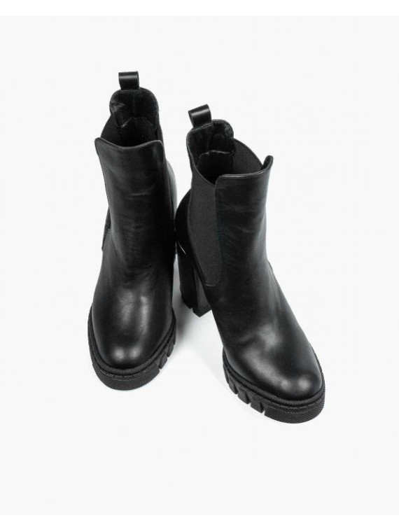 Czarne botki damskie skórzane