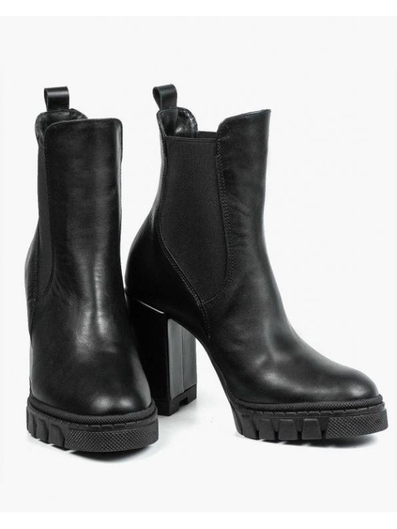 Czarne botki damskie skórzane
