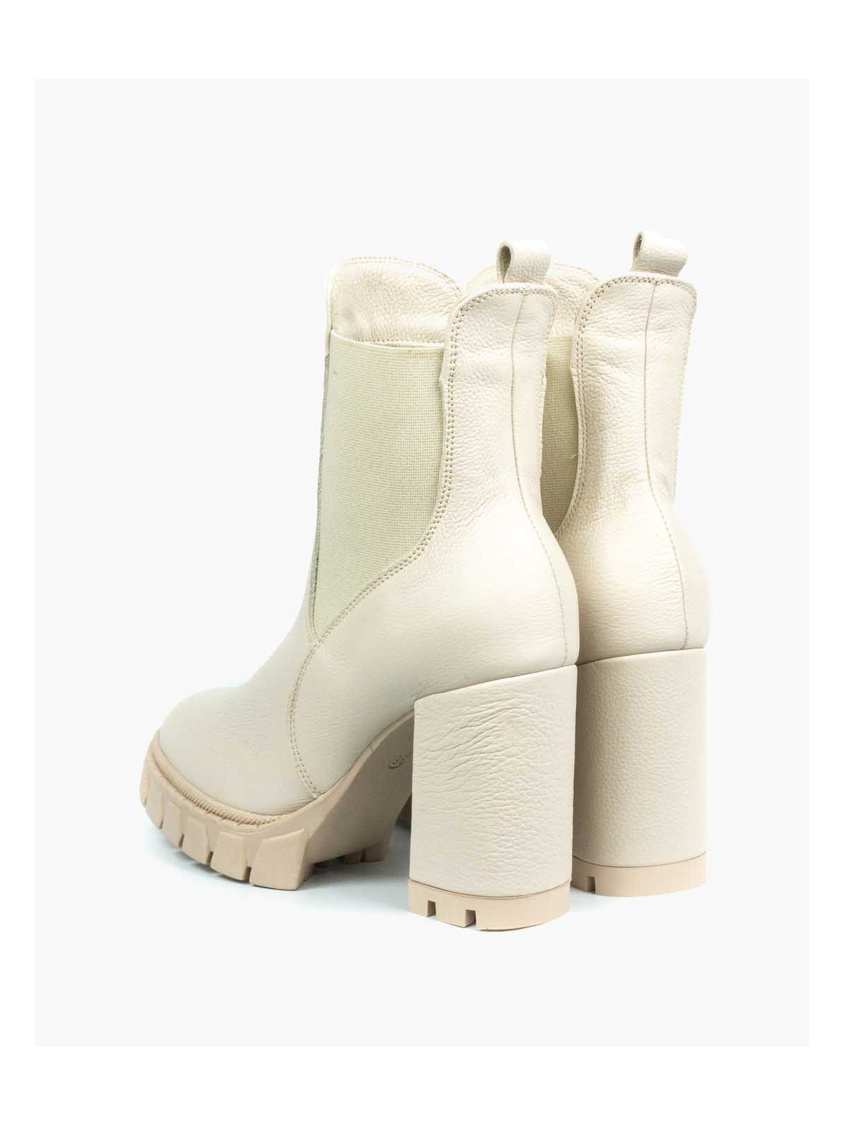 Beżowe botki damskie skórzane