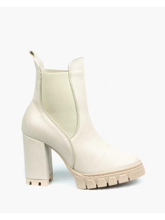 Beżowe botki damskie skórzane