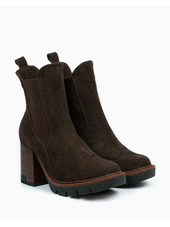 Brązowe botki damskie skórzane