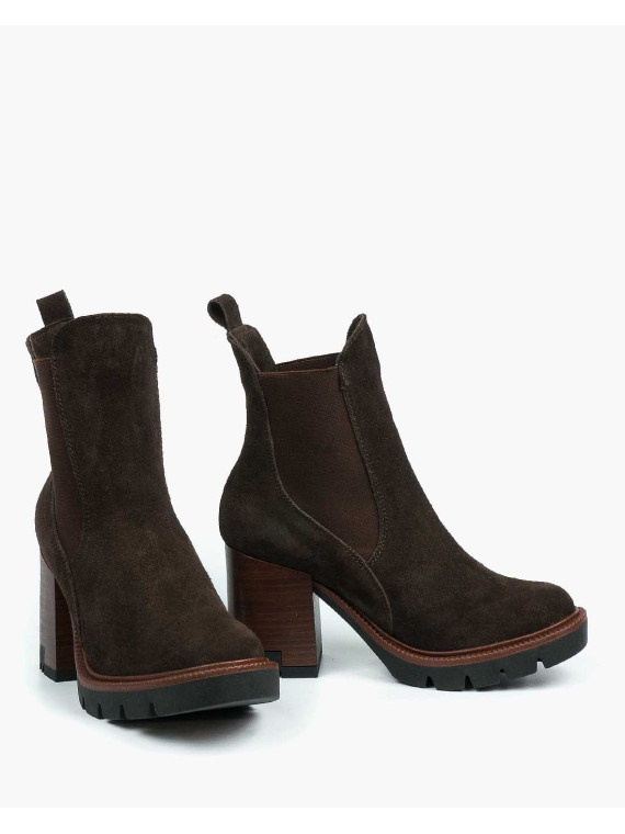 Brązowe botki damskie skórzane